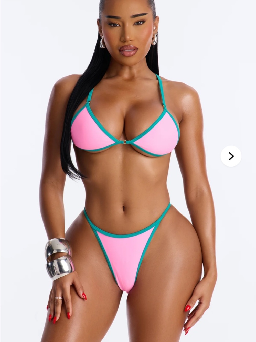 Pink Contrast-Trim Triangle Bikini Set Sz XL nwt